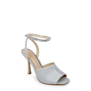 new Jewel Badgley Mischka Lanie Ankle Strap Sandal Women 7.5 M silver gray